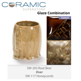 Root Beer SW-203 over Honeycomb SW-117 Stoneware Glaze Combination